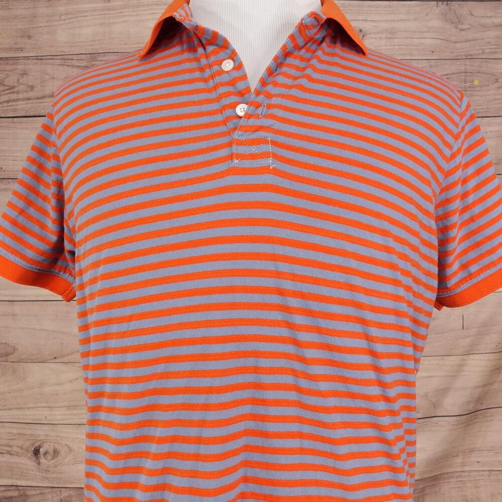Bonobos Polo Shirt Mens Large Orange Gray Stripe 100% Cotton Standard Fit Casual
